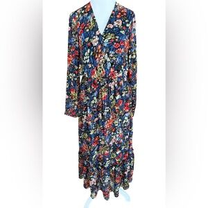 KILKY Paris Floral Long Sleeve Surplice Maxi Dress size M/L.